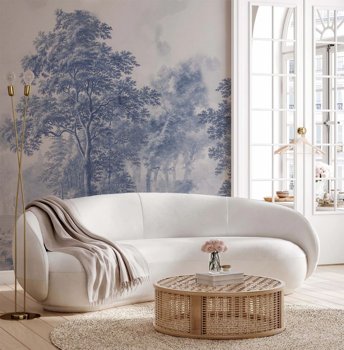 Estilo romántico en decoración de interiores. Papel pintado motivos inspirados en la naturaleza