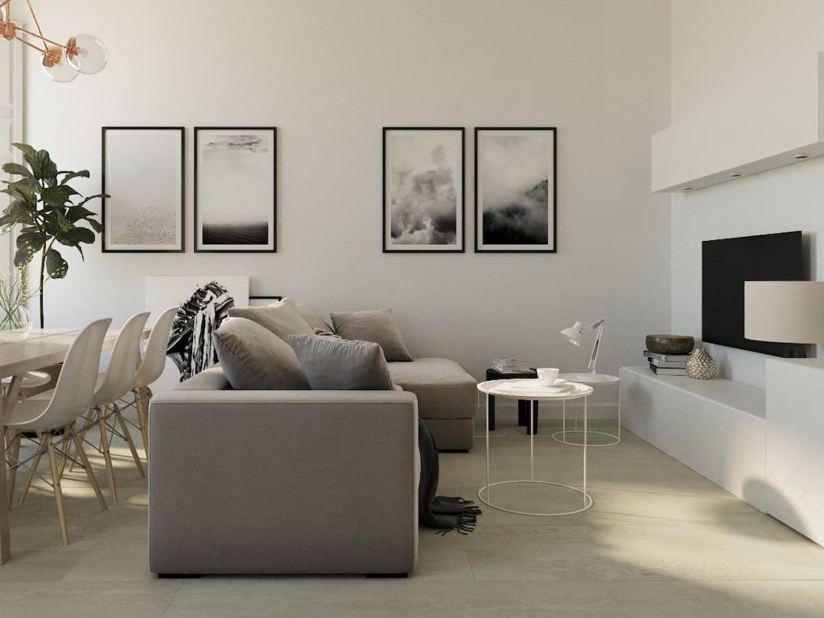Decoración funcional con estilo minimalista. Apartamento moderno.
