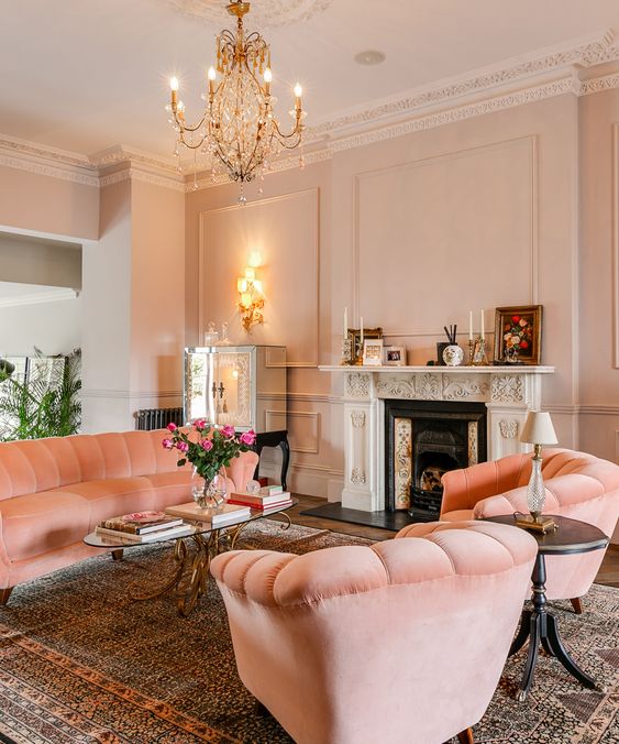 Salón estilo romántico tonos pastel decoración de interiores