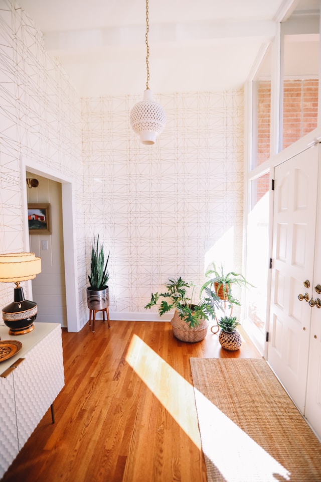 Interiorismo recibidor plantas lámpara