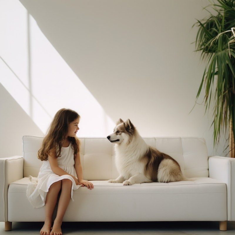 ¿Cuánto dura un sofá y cómo prolongar su vida útil? 4 nina-con-mascota-en-el-sofa